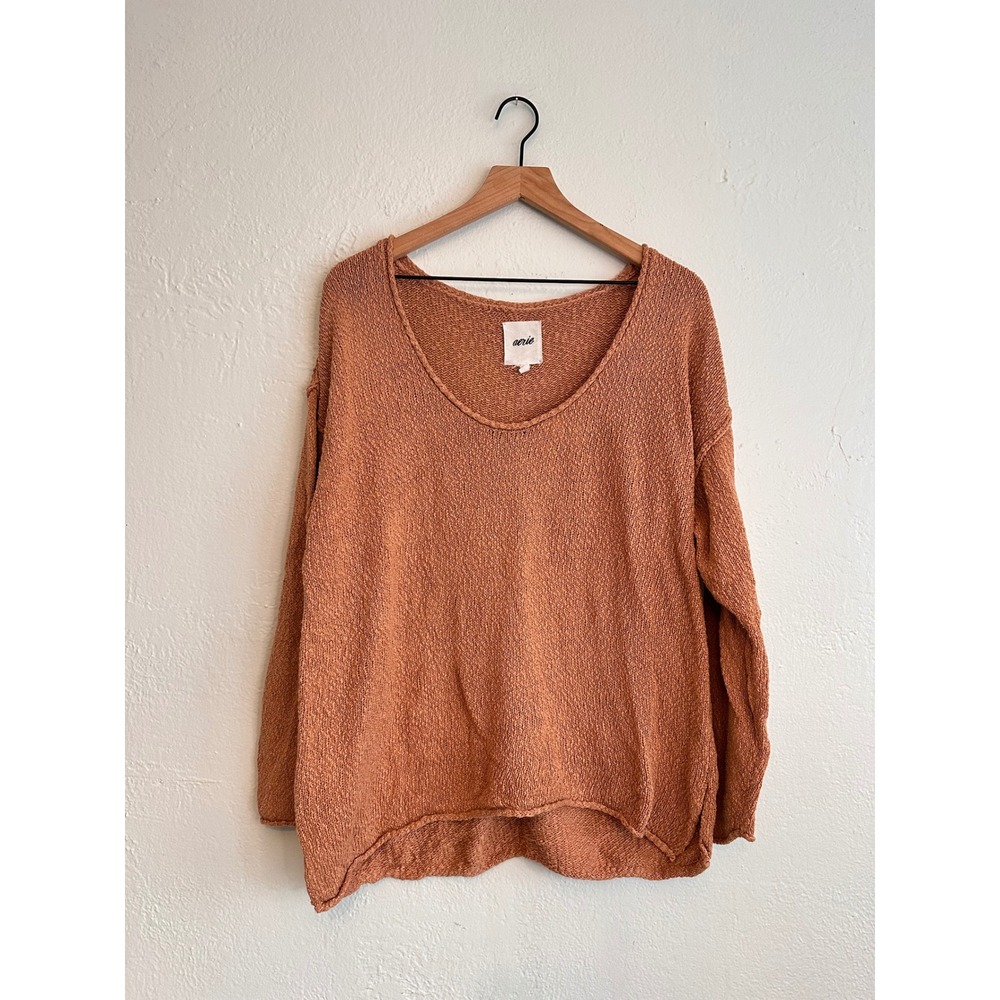 Aerie Rust Orange Scoop Neck Oversized Knit Pullover Sweater Small S